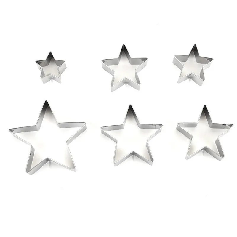 Stainless Steel Christmas Theme Cookie Cutter Baking Tools Cookie Press Five-Point Star Die Kitchen 6Pcs per Set cookie cutter baking decorating tools cookie maker press kit