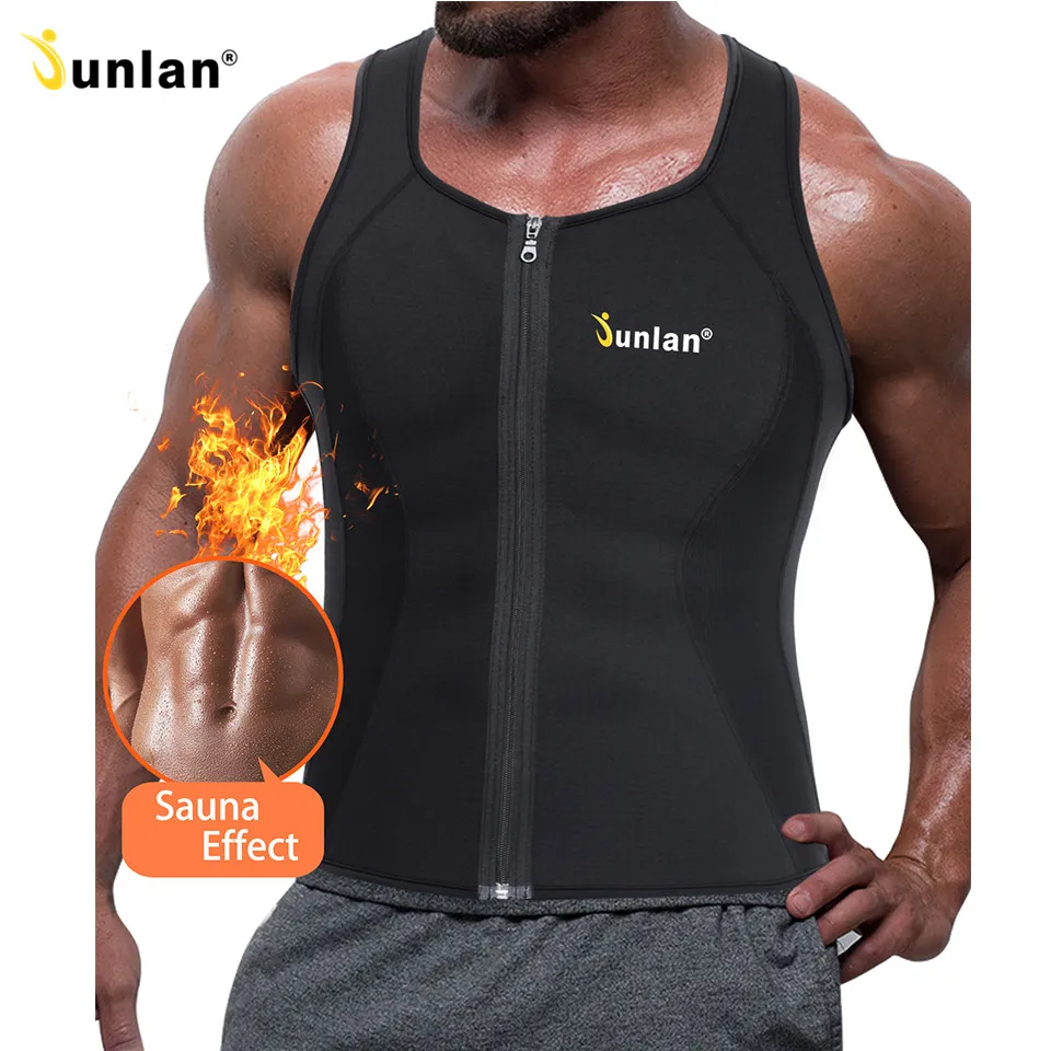 Junlan Men Sauna Vest Neoprene Slim Waist Trainer Male Body Control Bodysuit for Workout font b