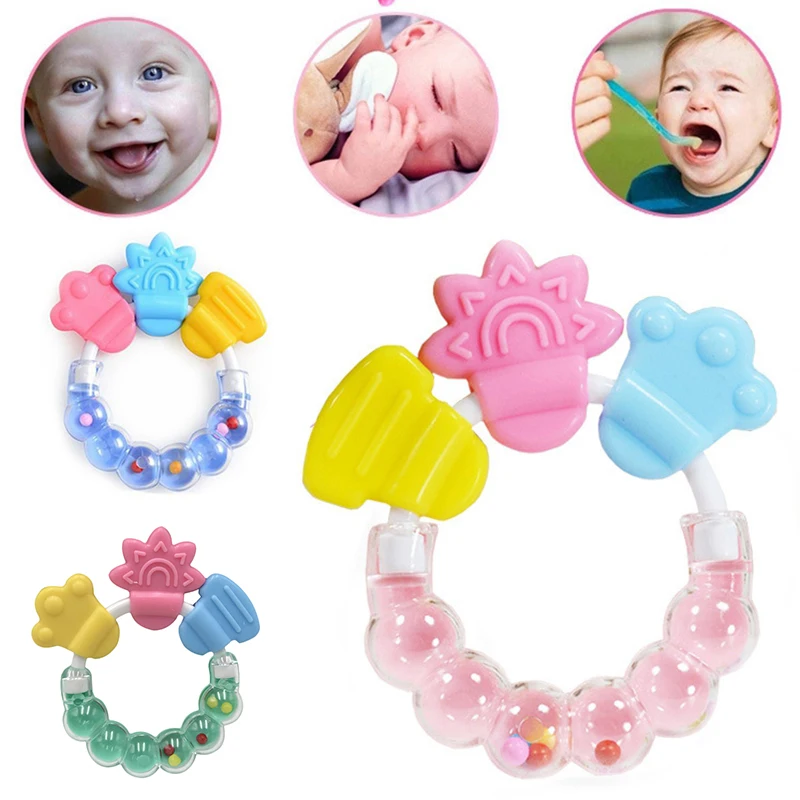 Baby Molars Tools Silicone Teether And Bed Bell Crib Mobile Chewing and Sound Toys Two in Onein