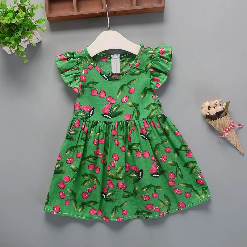 Платье для девочек новое летнее платье трапециевидной формы с цветочным рисунком Хлопковое платье без рукавов для девочек Хлопковое платье принцессы для девочек, От 0 до 5 лет - Цвет: B14-green