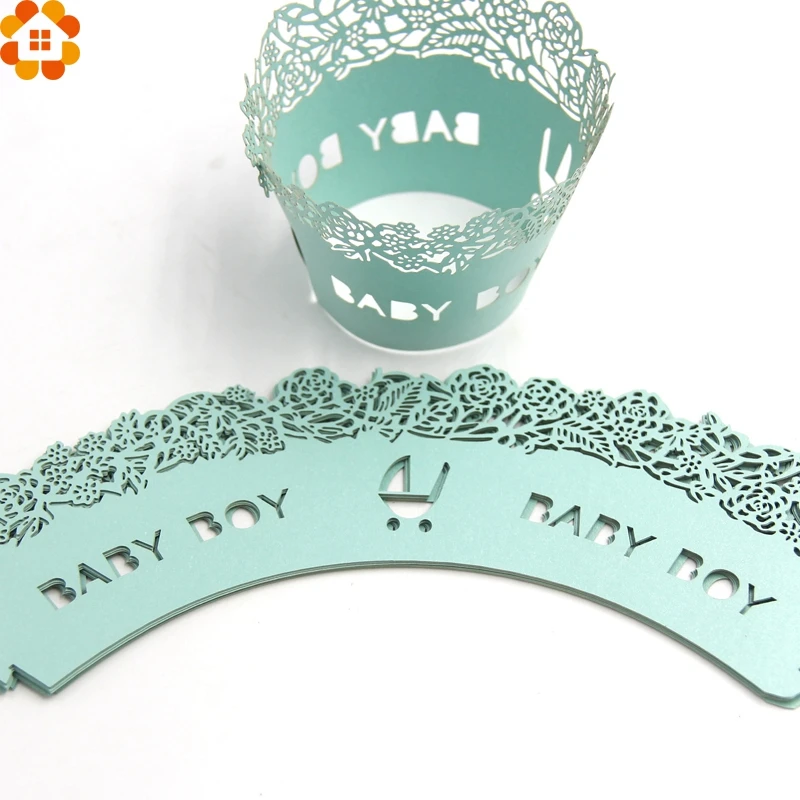 

12PCS Boy Blue&Girl Pink Little Vine Lace Laser Cut Cupcake Wrapper Liner Baking Cup Kids Birthday Party Home Decoration Tools