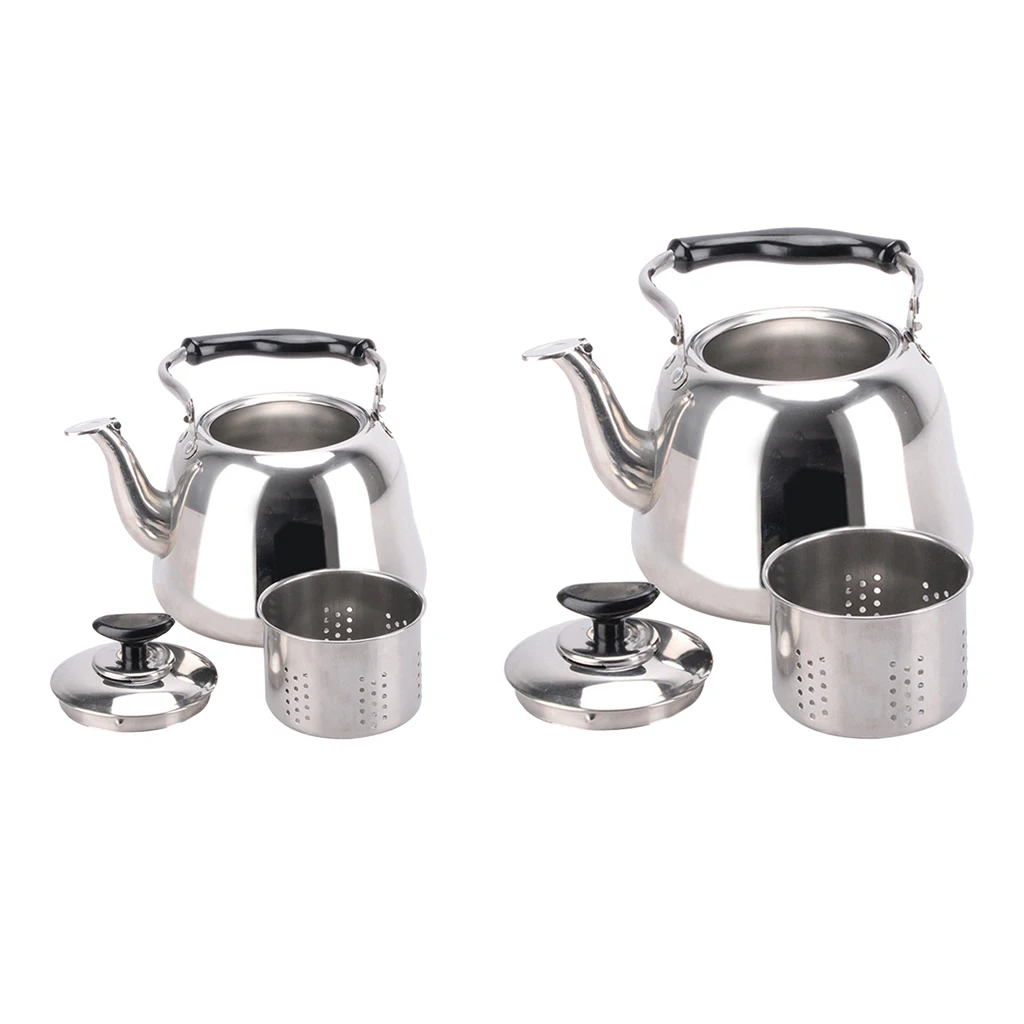 2 pcs Whistling Kettle Stainless Steel Induction Gas Stovetop Teapot Kitchen Dining Kettle for Home Restaurant Camping 1L + 3L