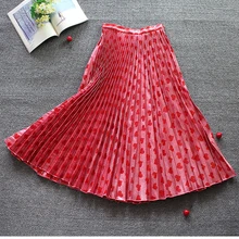 Блестящая розовая плиссированная юбка с вышивкой «любовь», юбка для груди, осенняя и зимняя длинная юбка, плиссированная юбка