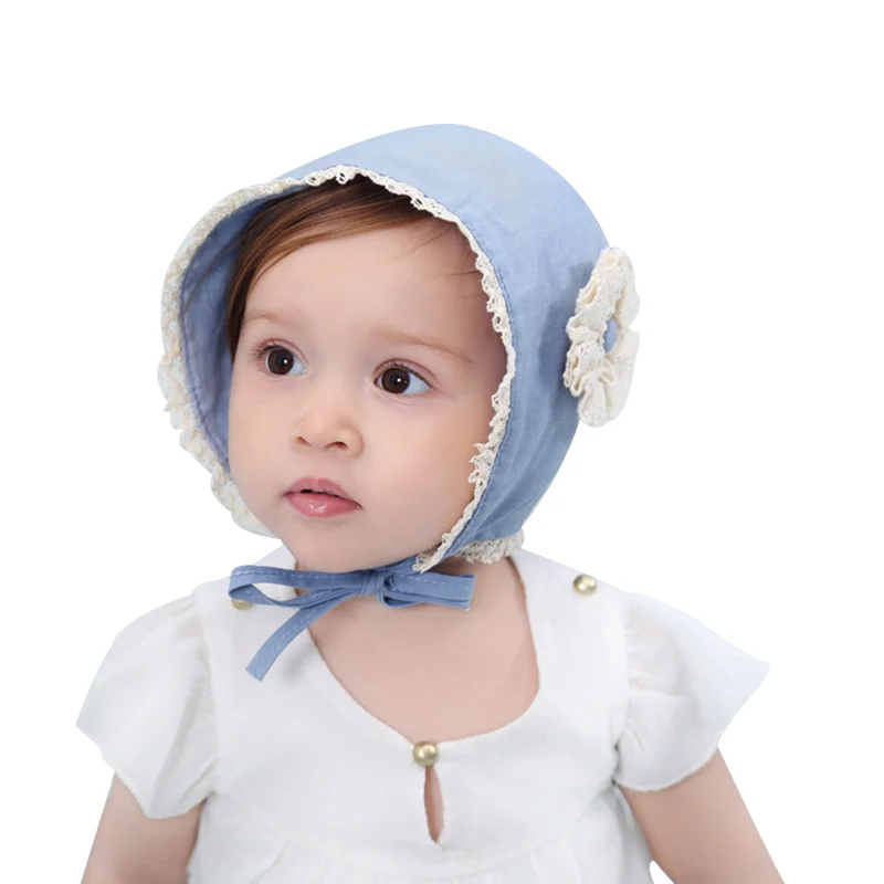 Flower Lace Baby Girls Hat Korea Princess Bucket Hat Cute Cotton Baby Beanie For Girls Blue Toddler Girls Sun Hat Caps Autumn (6)