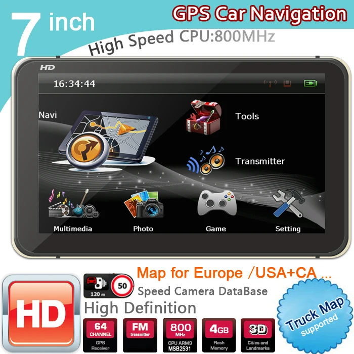  New 7 inch HD Car GPS Navigation 800M/FM/8GB/DDR3 2016 Maps For  Russia/Belarus/Kazakhstan Europe/USA+Canada TRUCK Navi 