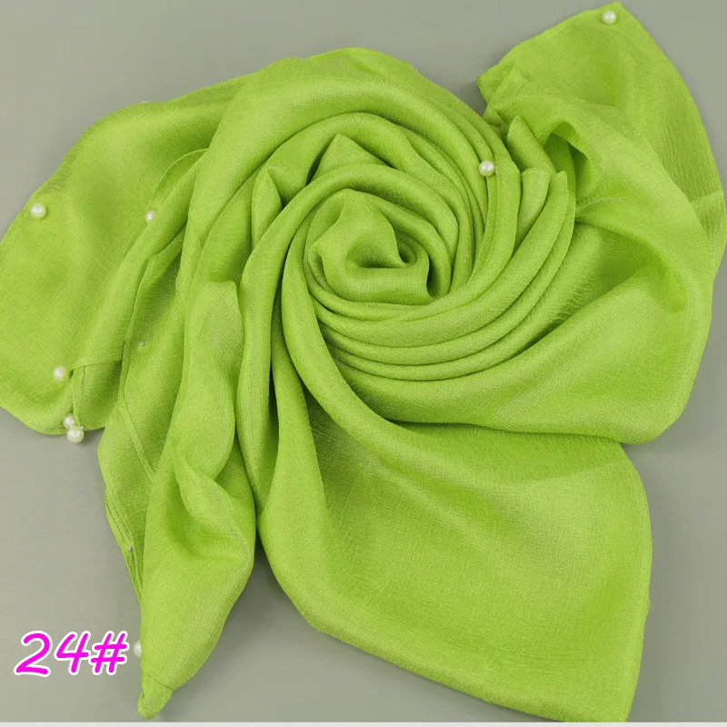 Женская мода оверсайз льняная шелковая шаль Простые Твердые бусины перламутровые шарфы летние пляжные пашмины Sjaal мусульманский головной