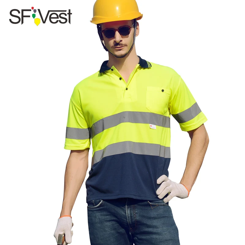 Мужская рубашка с высокой видимостью, 2 тона, короткий рукав, светоотражающая Рабочая Рубашка, летняя рабочая одежда