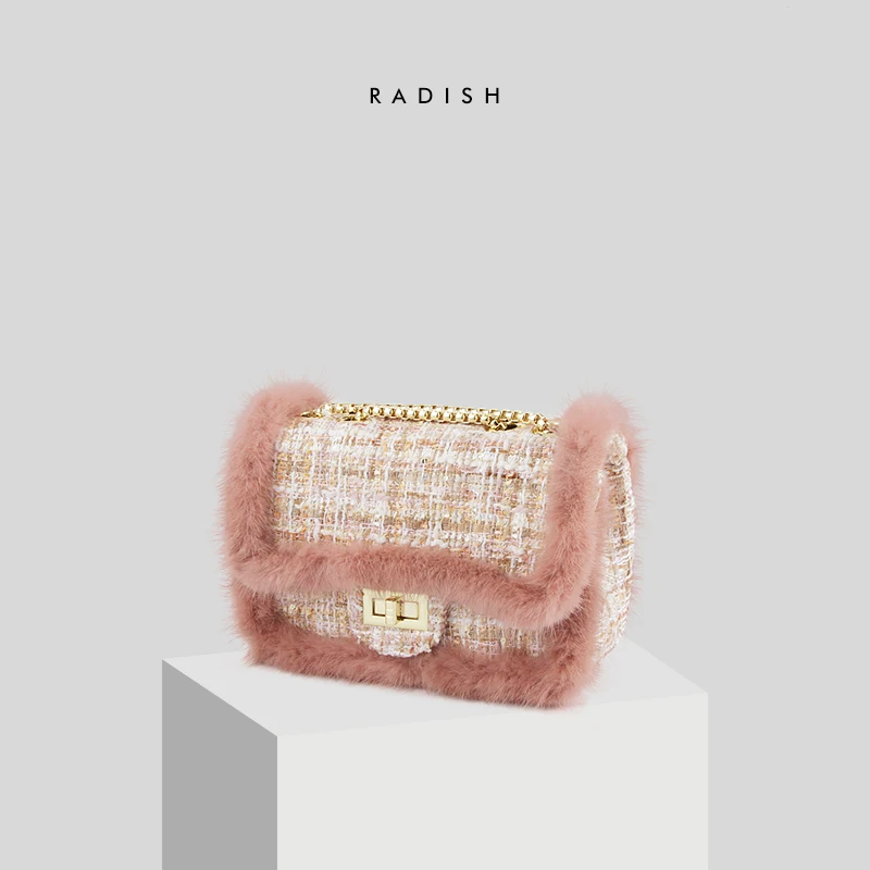 

RADISH 2019 Spring Fashion New Women's Designer High Quality Soft Plush Sweet Lady Small Square Bag Chain Buckle Lock Bag