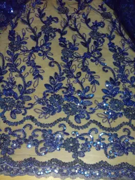 

new fashion voile Rayal Blue leaf flower sequin embroidery for wedding flashing high level african lace chemical lace fabrics