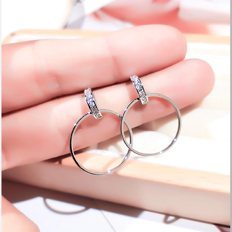 

New Simple Design Personalized Earrings Brinco 925 Silver Crystal Earring Big Circle Stud Earrings For Women Statement Jewelry