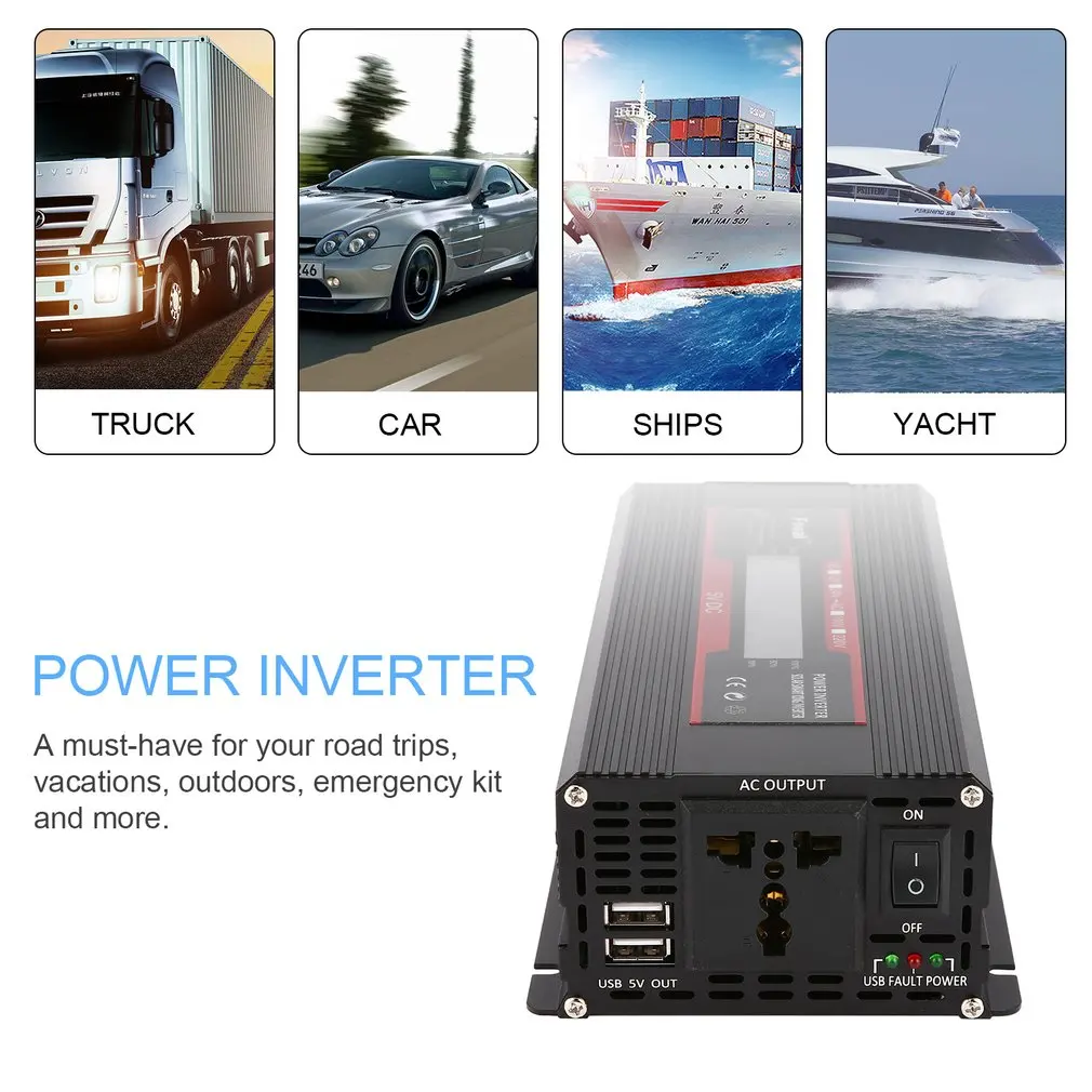 

Car Solar Portable Power Inverter DC 12V to AC 230V Modified Sine Wave Charger Converter with Dual USB Car Adapter