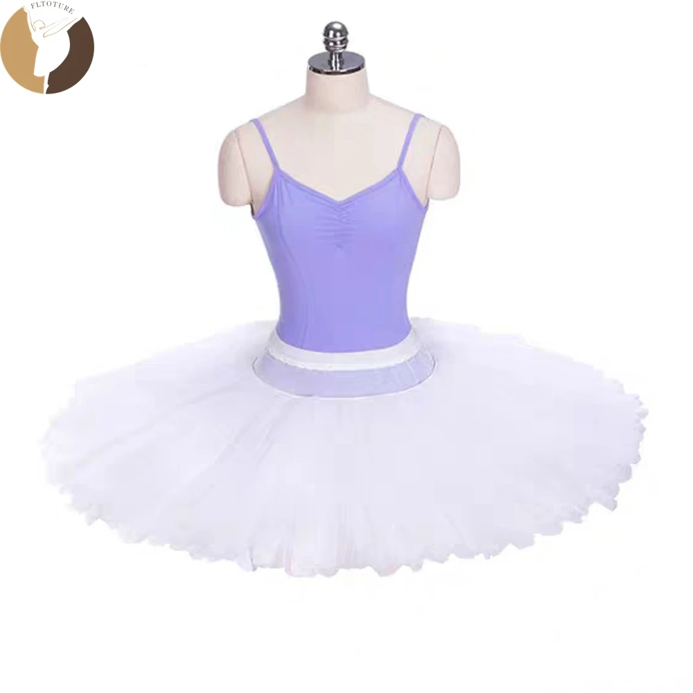 FLTOTURE Professional Ballet Half Tutu 7 layers Net Waistband Girl Dance Practice Costumes Ballerina Rehearsal White Half Skirts