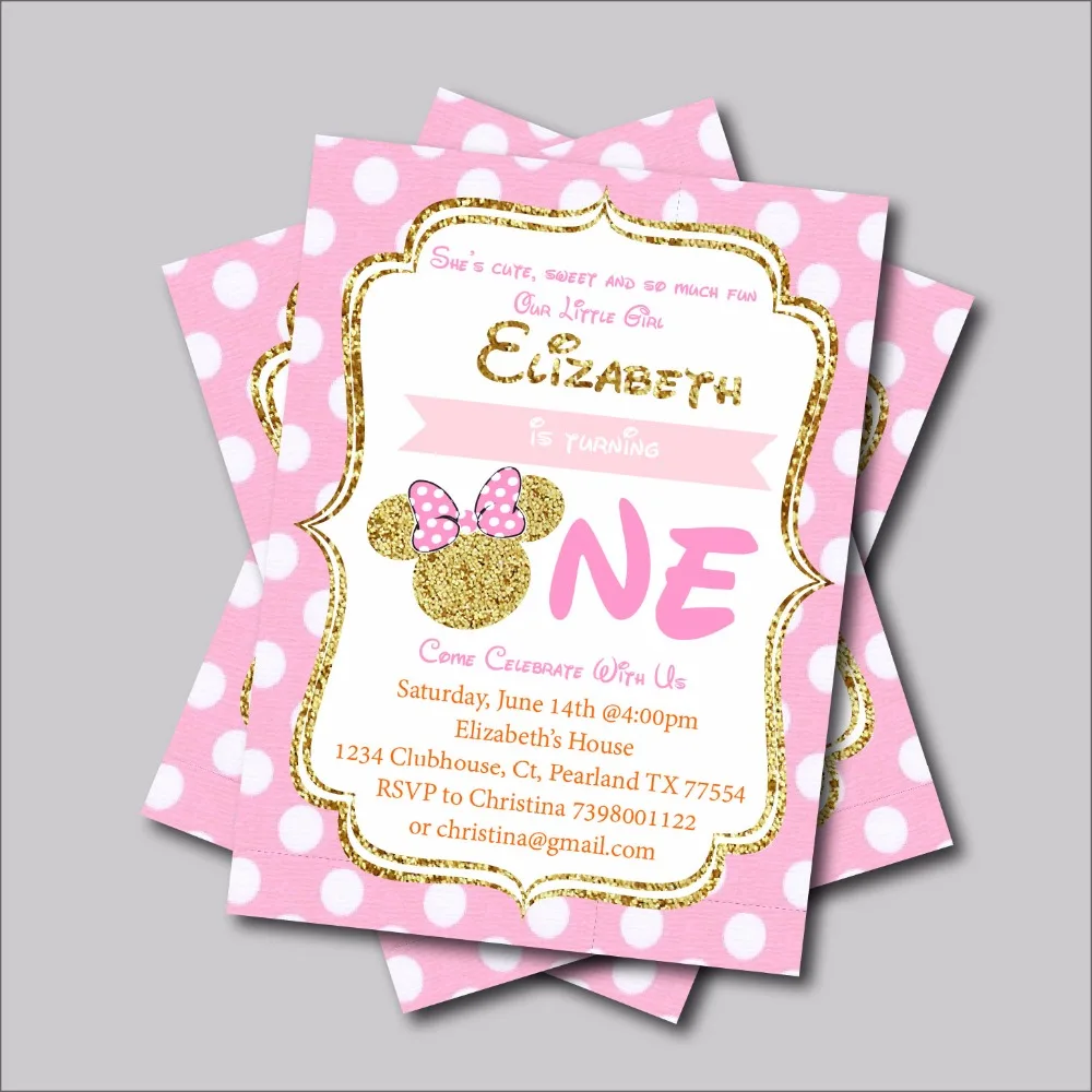 Us 539 40 Di Sconto14 Pzlotto Minnie Mouse Invito Compleanno Di Mickey Minnie Mouse Del Bambino Doccia Invita Personalizzati Per Bambini Di