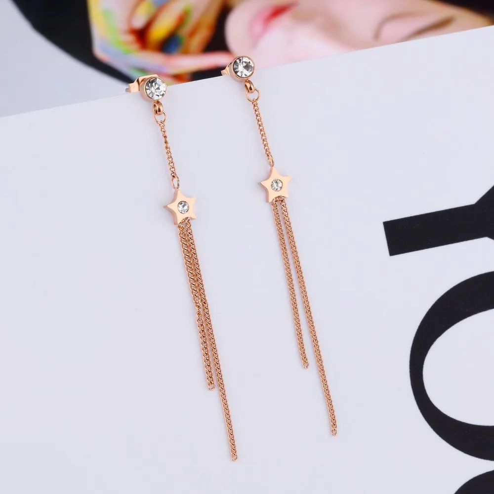 Fate Love Fashion Long Chain Tels Earring For Woman Statement Fate Love Fashion Long Chain Tels Earring For Woman Statement Danger Rose Gold Color Star With Clear Cz Jewelry Fl364 In Drop Earrings From