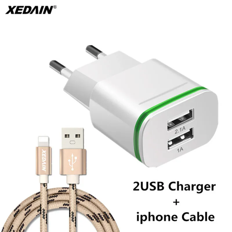 XEDAIN Good EU plug 5V 2A 2 USB Ports Phone Fast Charging Wall Power Adapter LED Light USB Charger Cable For iPhone 5 6 7 8 ipad XEDAIN Good EU plug 5V 2A 2 USB Ports Phone Fast Charging Wall Power Adapter LED Light USB Charger Cable For iPhone 5 6 7 8 ipad