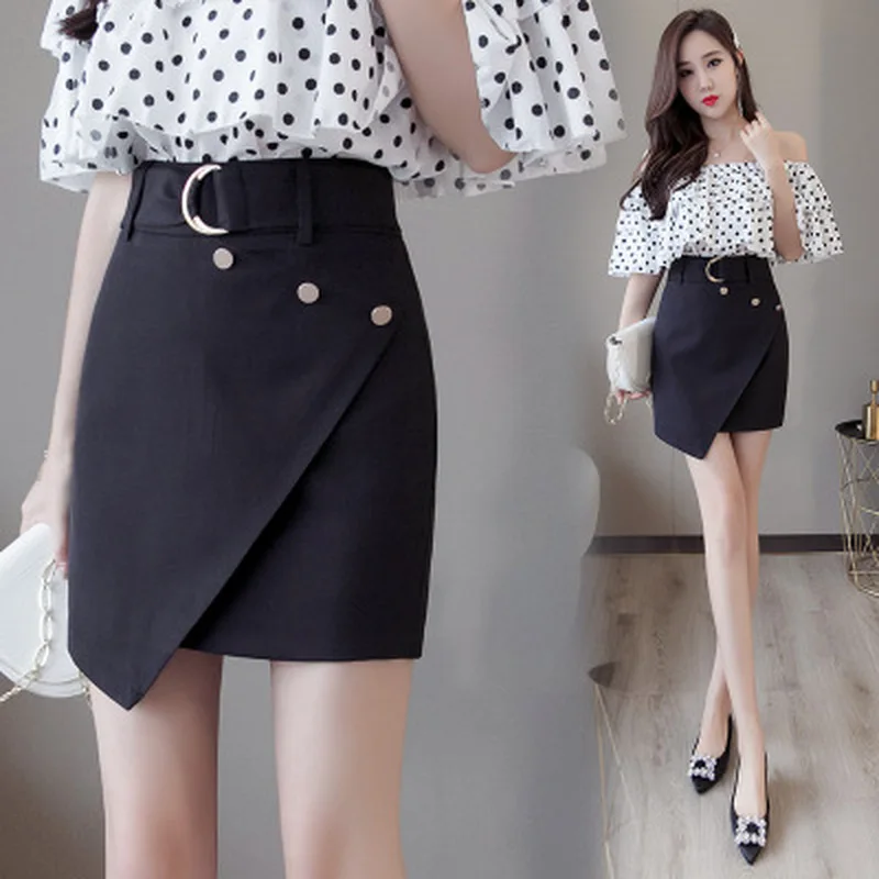 

Summer 2018 Slim High Waist A - Shaped Skirt Women's Wear Belt Irregular High Waist Skirt Streetwear Harajuku Skirts Womens