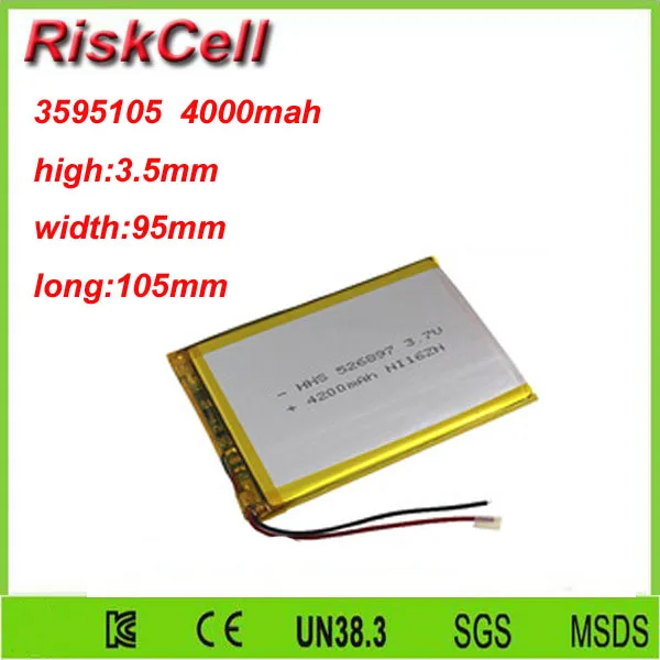 

Free shipping 3.7V 4000mah 3595105 Lithium Polymer Li-Po Rechargeable Battery For Mp3 MP4 MP5 GPS PSP mobile Pocket PC e-books