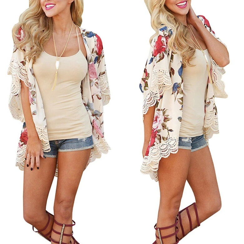 Women Summer Beach Bikini Cover up Loose Lace Chiffon
