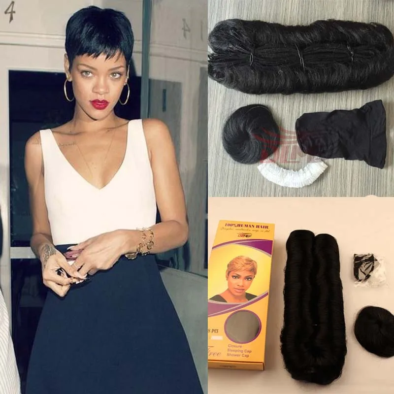 Rihanna Style Virgin Short Human Hair Weave Extension Free Closure
