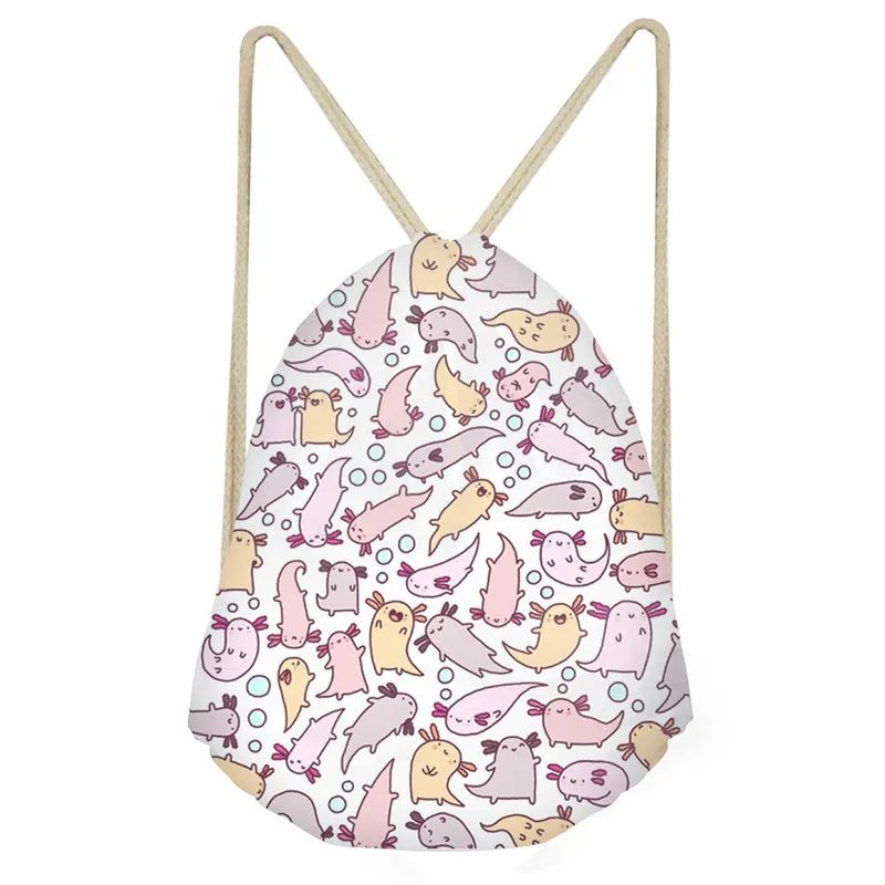 

ThiKin Adorable Axolotls Art Print Children Drawstring Bag Fashion Small Backpack Sack for Kids Girls Boys Casual Cinch Bag