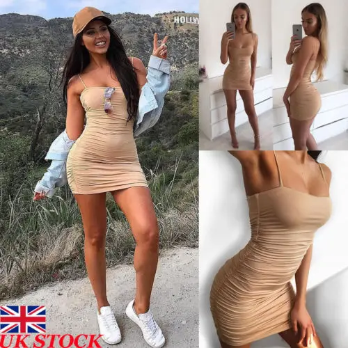 

UK Womens Strappy Bodycon Ladies Summer Evening Party Pencil Mini Dress