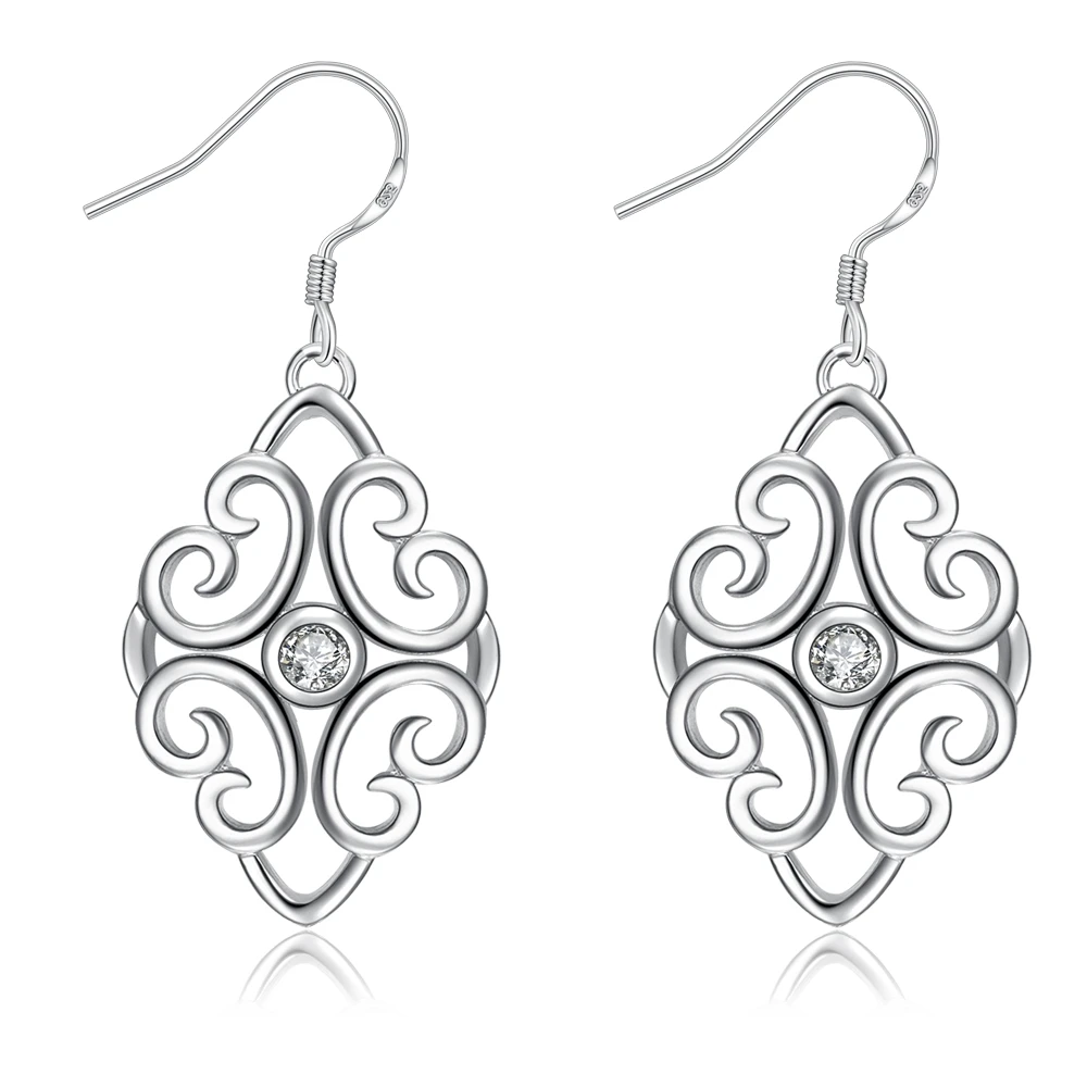 

2015new 925 sterling silver open square with U stone long pendant drop hook earring for women lady's fashion jewerly wholesale
