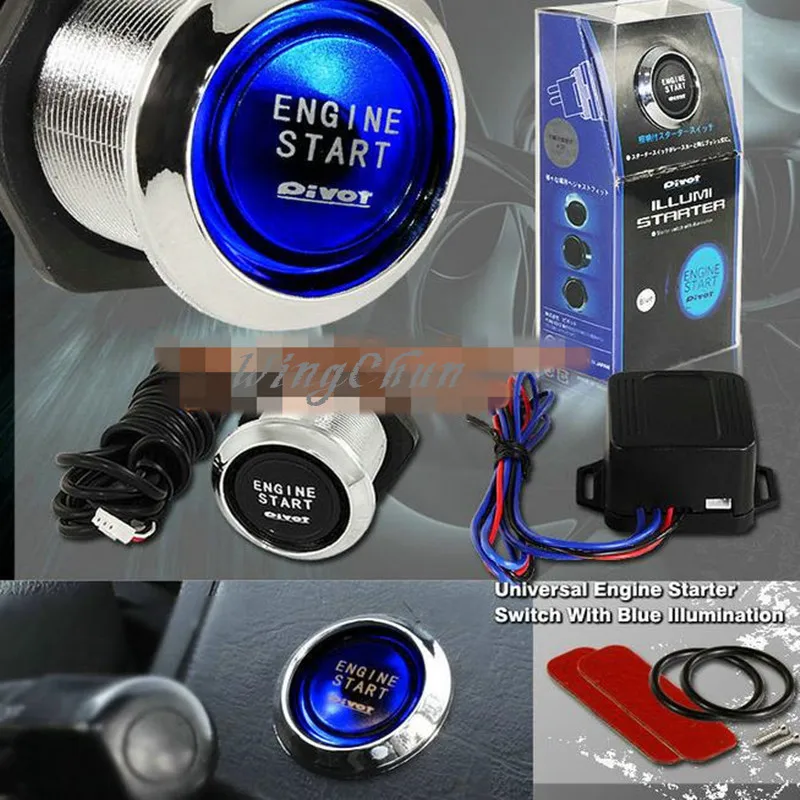 Blue illumination LED Engine Start Push Button Switch Ignition Starter Kit
