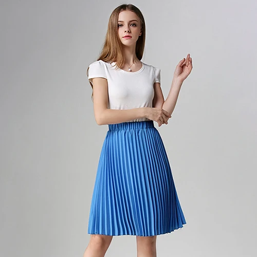 Surmiitro, шифоновая летняя плиссированная юбка для женщин,, средней длины, до колена, одноцветная, 2 слоя, высокая талия, солнцезащитная, Школьная, трапециевидная юбка для женщин - Цвет: Королевский синий