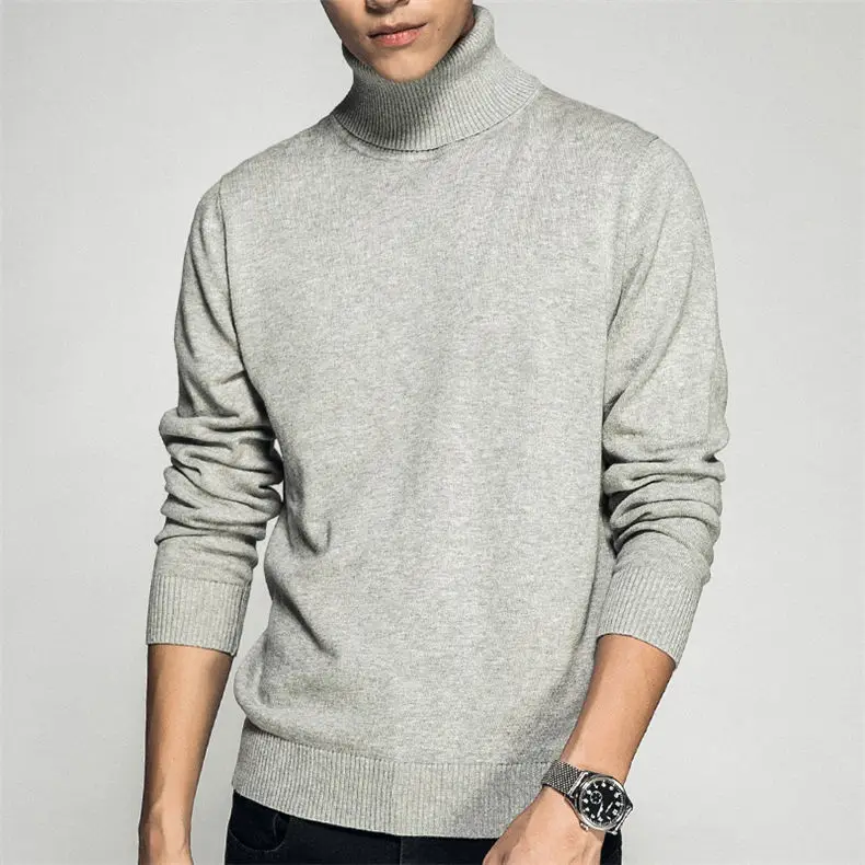 Turtleneck Men Sweaters Pullovers Cotton High Neck knitted Sweater Jumpers Autumn Winter Knitwear Male Red Balck Red Navy White-09