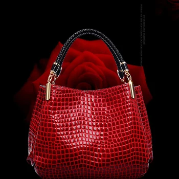 

New RED Crocodile PU leather Handbags Tote Fashion Ladies Shoulder Messenger Bags soft Women Bag bolsa femininas