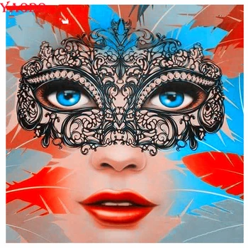 

3D DIY Diamond Embroidery Mask Woman Full Round Diamond Painting Cross Stitch kit picture of rhinestones mosaic home decoration