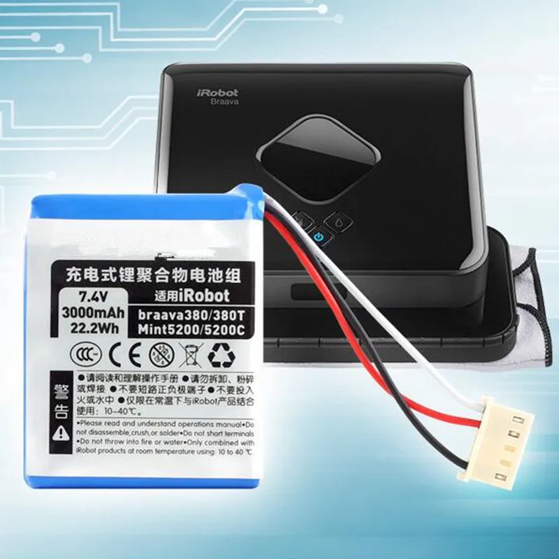 

7.4V 3000mah Sweeper Lithium Battery Pack Replacement for Irobot Braava 380T 380 5200c 5200 381 Sweeper Cleaner Accessories