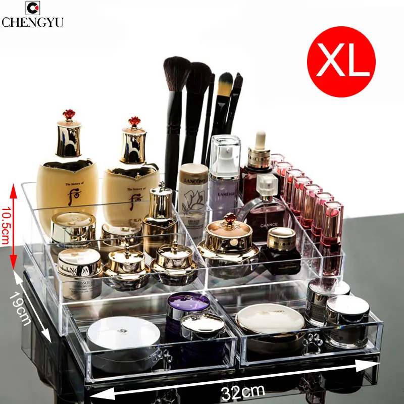 

Big Space Simple Transparent Makeup Organizer Desktop Dresser Drawer Style Skin Care Lipstick Cosmetic Box 32*19*10.5cm