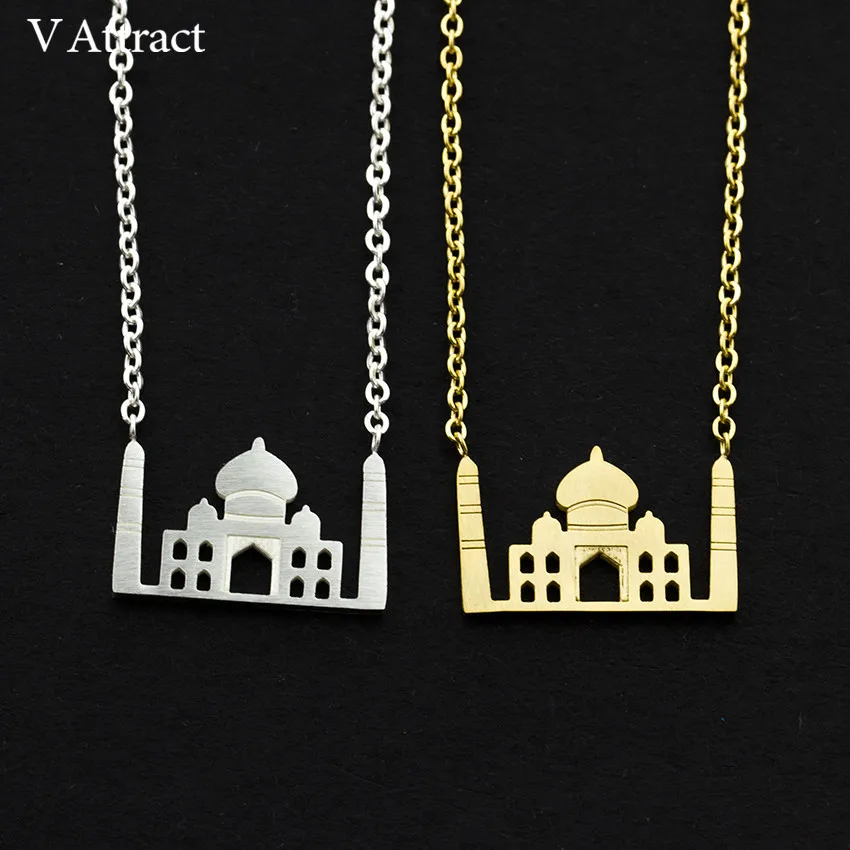 V Attract Souvenir World landmark Icons Necklace Women Taj Mahal Charm Choker India Jewelry Stainless Steel Ketting Erkek Kolye