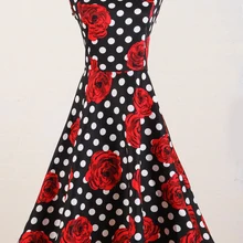 Pez blanco negro rojo estampado de rosas vestidos estilo de Reino Unido retro flare vestido vintage pin-up rock n roll swing ropa vestidos