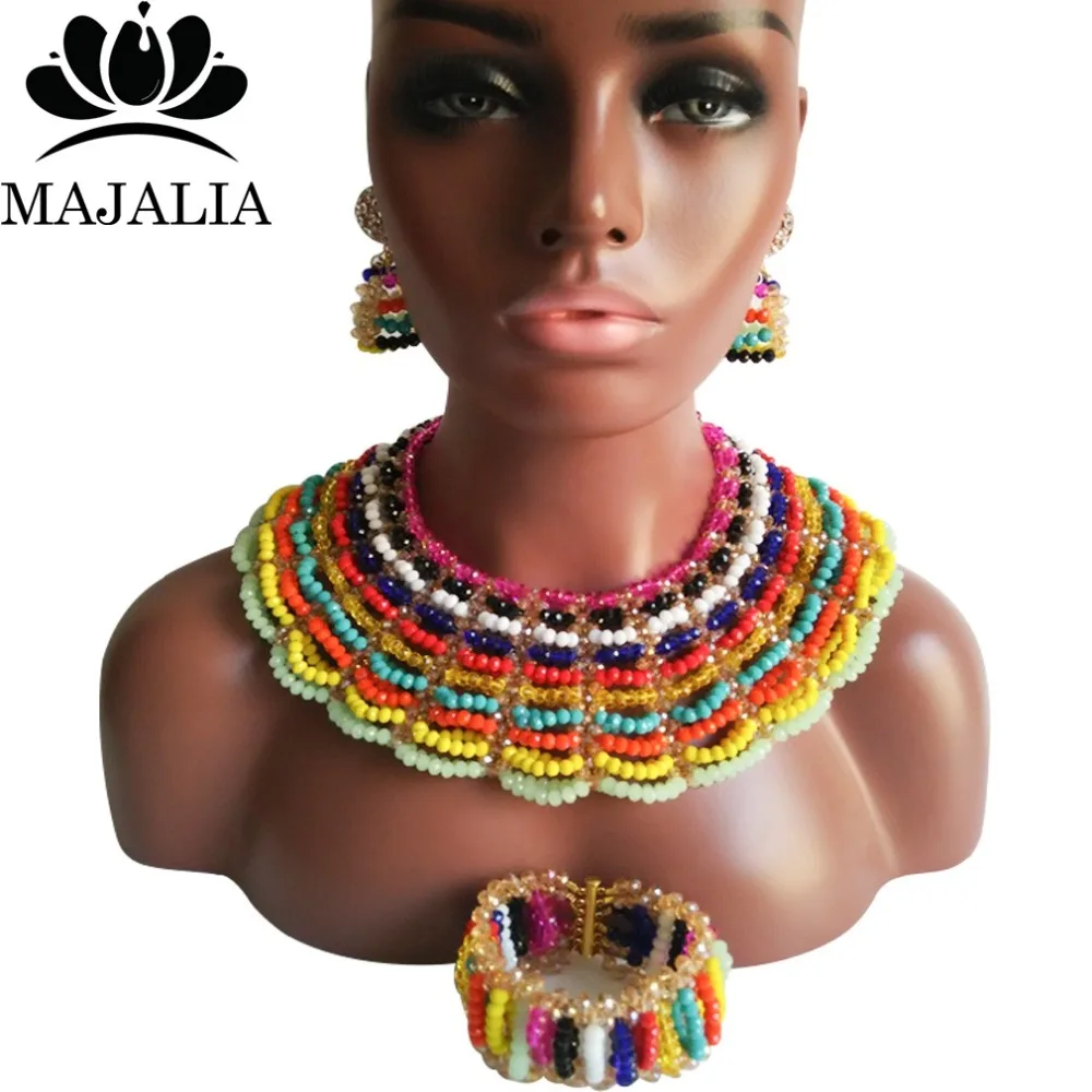 

2017 Fashion african beads jewelry set Multicolors Nigeria Wedding Crystal necklace Bridal Jewelry sets Free shipping VV-038