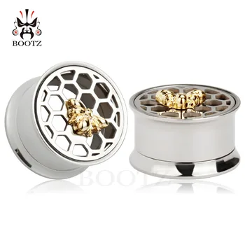

KUBOOZ Screw Ear Piercing Stretcher Tunnel Plugs Bee Earrings Logo Stainless Steel Body Jewelry Expander Gauges 2PCS Women Men