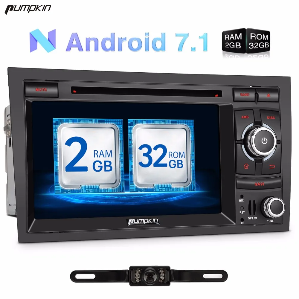 Top Pumpkin 2 Din 7" Android 7.1 Car Multimedia DVD Player GPS Navigation Quad core 2G RAM 32G ROM Car Stereo For Audi A4 2003-2008 0