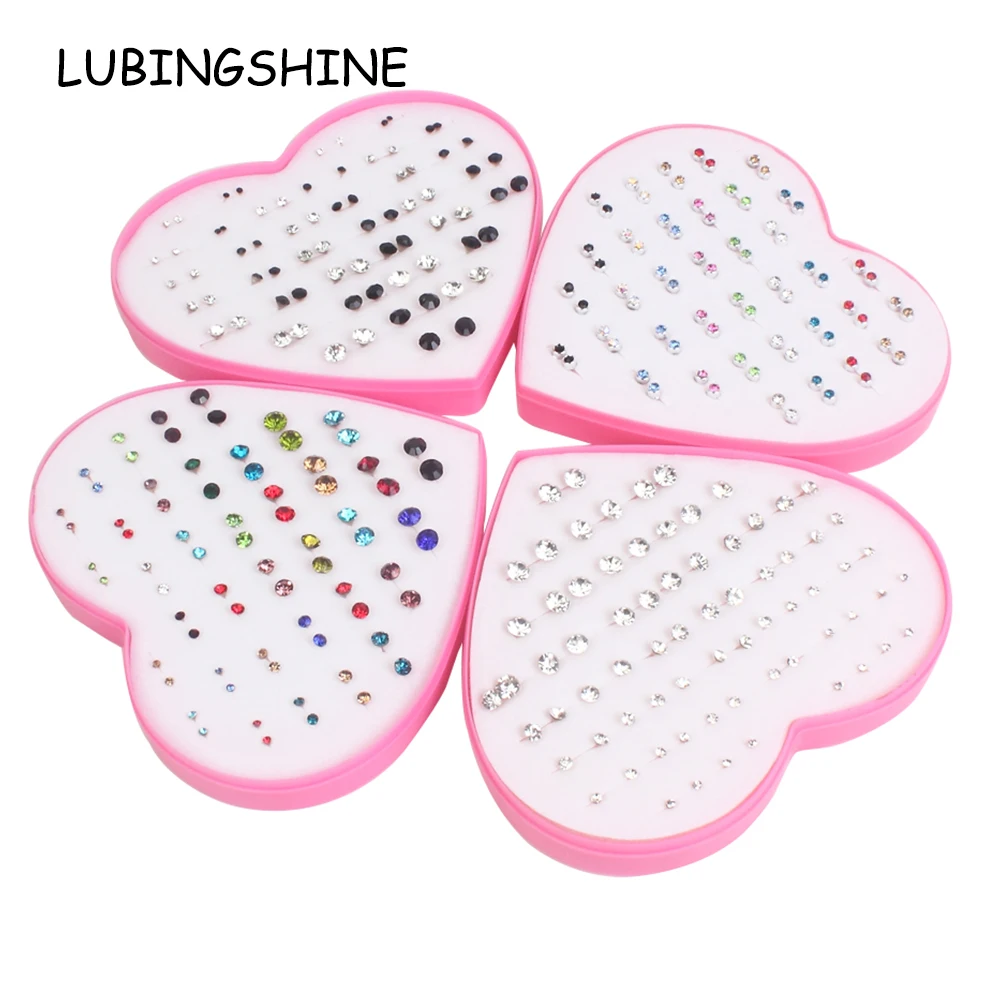 36 пар/лот женские Кристальные маленькие серьги-гвоздики наборы с сердцем Подарочная коробка дети, девочки мини-серьга друг ювелирные изделия на день рождения