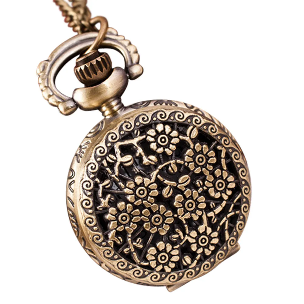 2020 Hot NEW Fashion Vintage Retro Bronze Quartz Pocket Watch Pendant Chain Necklace Freeshipping 15p106 5