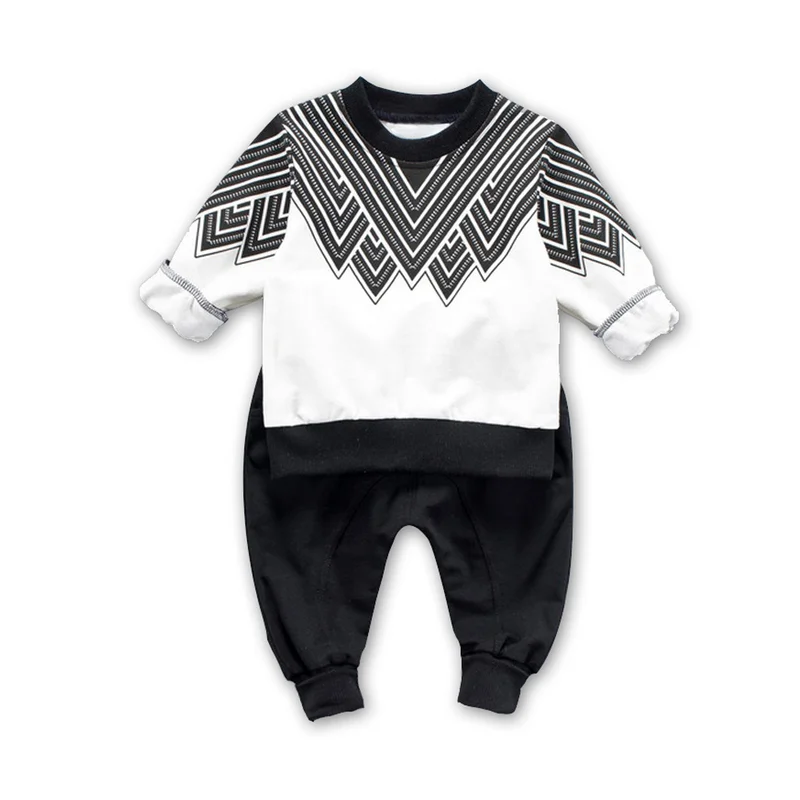

Boy Spring and Autumn 2019 new Chinese children set abstract pattern long-sleeved clothing + trousers cotton Sportswear