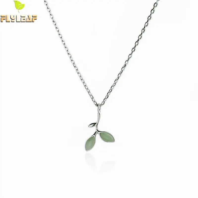 Flyleaf 100% Sterling Silver Opal Leaves Buds Necklaces & Pendants For Women Creative Fashion Collar Clavicle Jewelry Flyleaf 100% Sterling Silver Opal Leaves Buds Necklaces & Pendants For Women Creative Fashion Collar Clavicle Jewelry