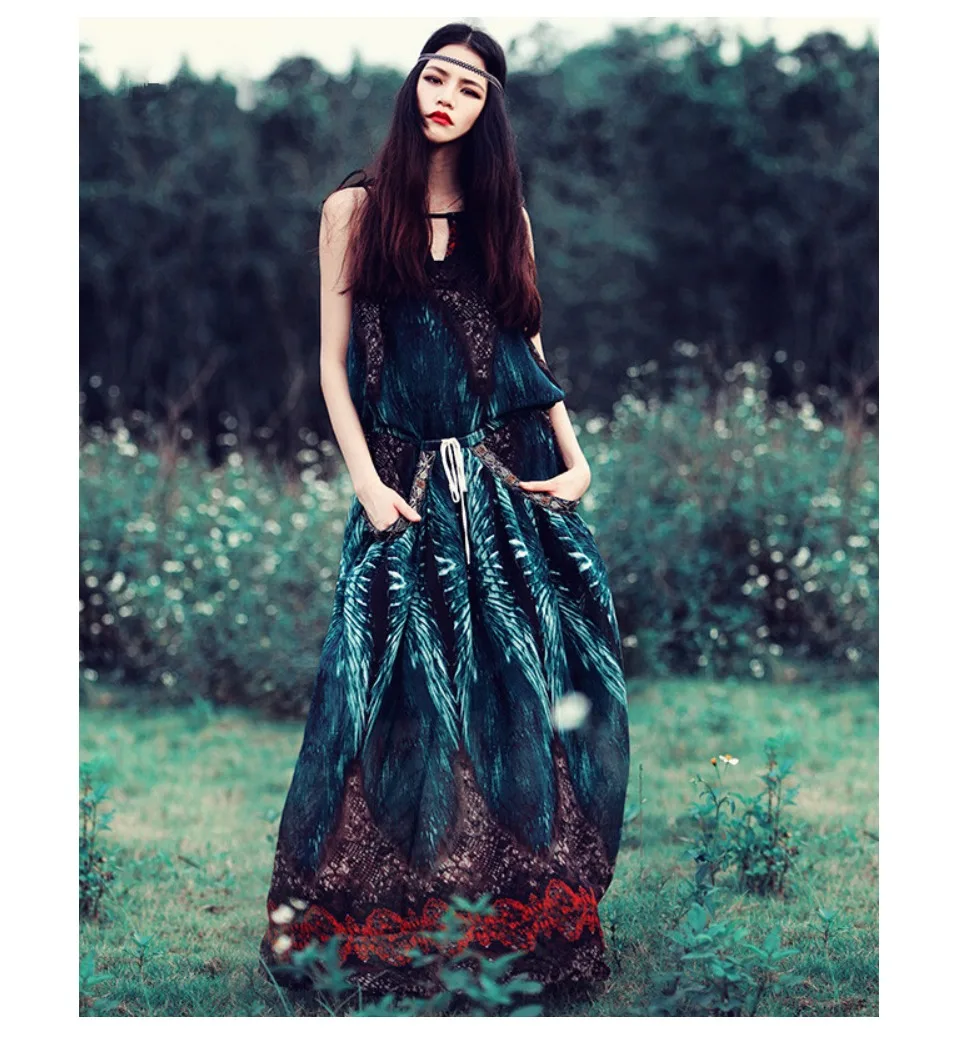 Vestido longo летнее женское богемное желтое/зеленое шифоновое макси платье женское винтажное Ретро пляжное повседневное Свободное длинное парадное платье