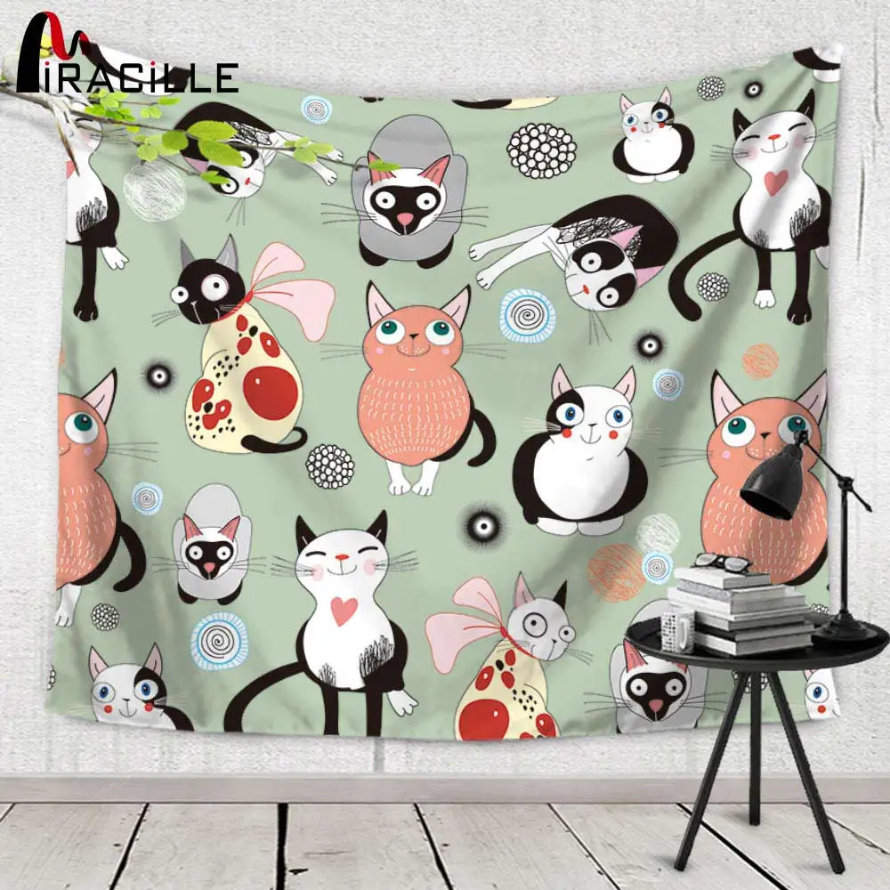 

Miracille Cartoon Cats Wall Carpet Hanging Tapestry Rectangle Decorative Tapestries Sheet Kid's Blanket Table Cloth 2 size