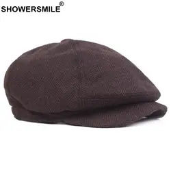 SHOWERSMILE Newsboy шляпа мужская елочка восьмиугольная кепка коричневая британская винтажная брендовая утконоса осень зима Gatsby берет шляпа 2019