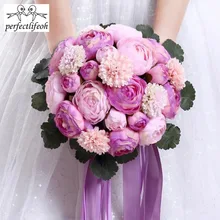Perfectlifeoh Искусственный Пион Ramos de Novia Свадебный букет для подружки невесты и acessory элегантные Лавандовые Свадебные букеты