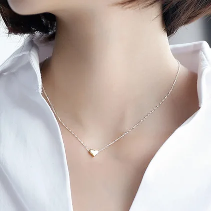 simple golden heart necklace women 100% 925 Sterling silver nacklace Jewellery Clavicle chain pendant charms gift