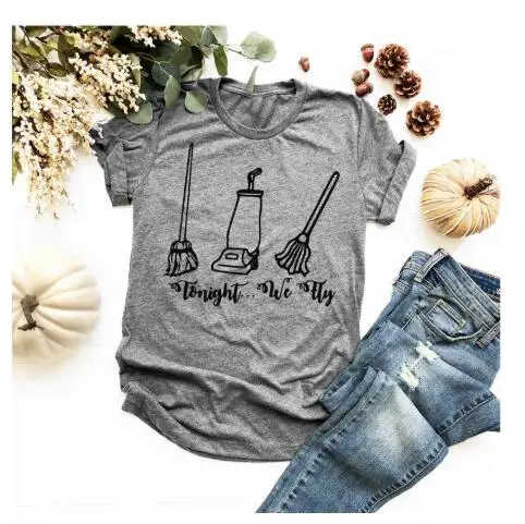 

Summer Tonight... we fly T-Shirt Witch Graphic Stylish Slogan Tee Letter O-Neck Tumblr Trendy Tee Halloween Grunge Vintage tops