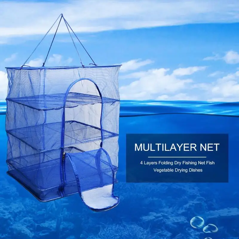

Foldable 4 Layers Fish Net Red Drying Rack Folding Mesh Hanging Vegetable Dishes Dryer Hanger Suspension Fishing Net