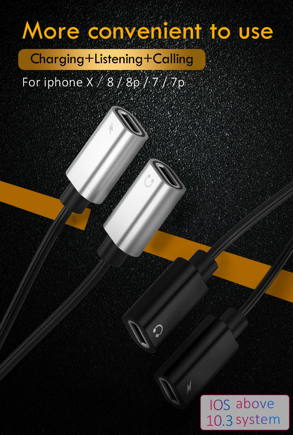 !ACCEZZ  2 in 1 Dual Lighting Charging Audio Adapter For iphone 7 8 Plus X IOS 10 11 Phone Adapter Charger Aux Cable Connector (1)